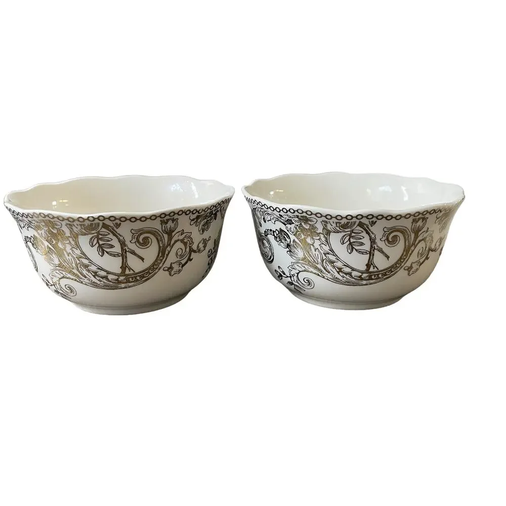 222 Fifth ADELAIDE GOLD Cereal Soup Bowl 5.5in Set of 4 Porcelain New